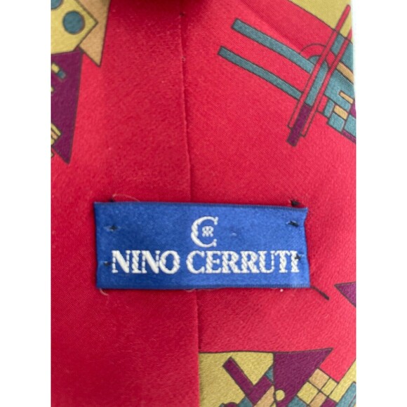 Nino Cerruti Neck Tie Mens Red Yellow Purple Green Geometric Classic Formal - Picture 7 of 8